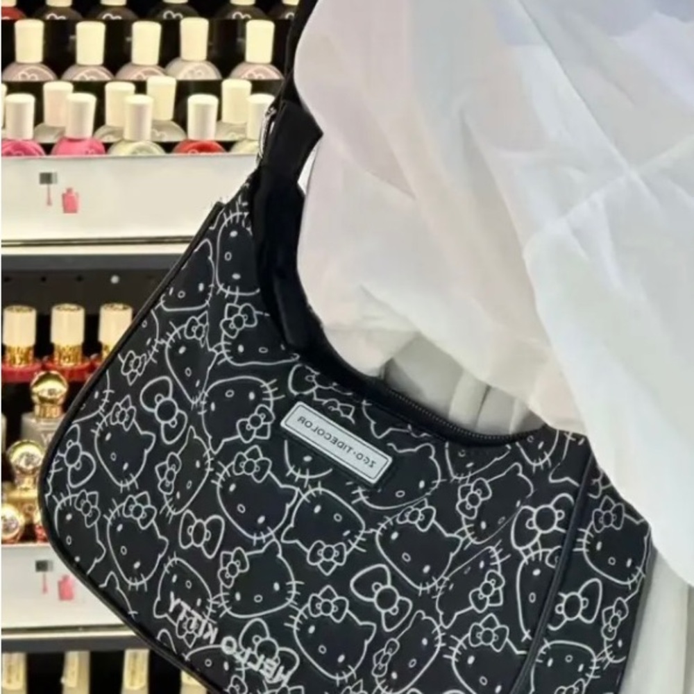 Sanrio Black Shoulder Bag with White Hello Kitty Print - Picture 1 of 5